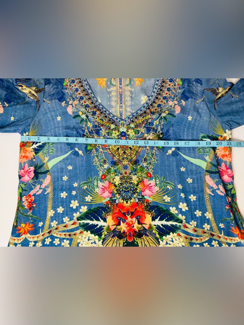 Camilla Women's Blouse Faraway Florals Silk Crepe Flare Sleeves Size Large - Picture 12 of 14
